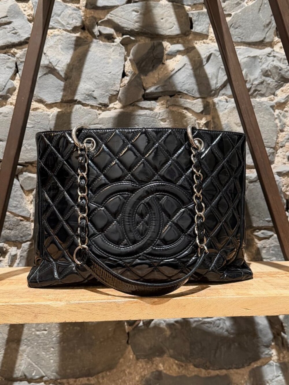 Chanel 2006-2008 Black Patent Grand Shopping Tote